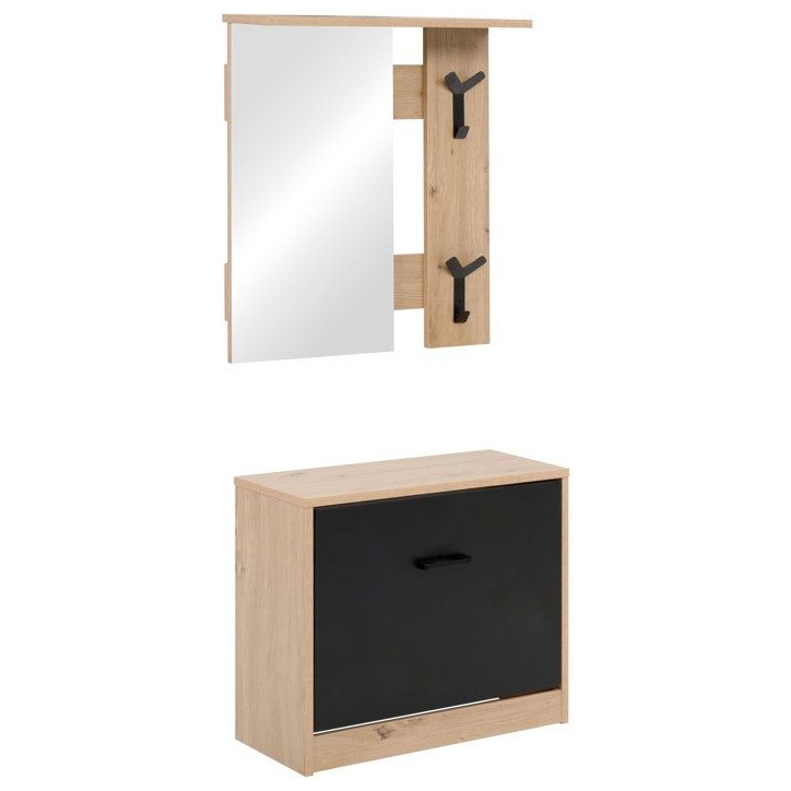 Vestiaire d'entrée - Décor chene et noir - L65 x H180 x P25 cm