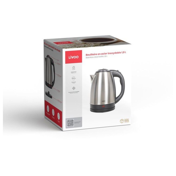 Bouilloire - LIVOO - DOD207 - 1500 W - 1,8 L - Socle 360° - Acier inoxydable Bouilloire - LIVOO - DOD207 - 1500 W - 1,8 L - Socle 360° - Acier inoxydable