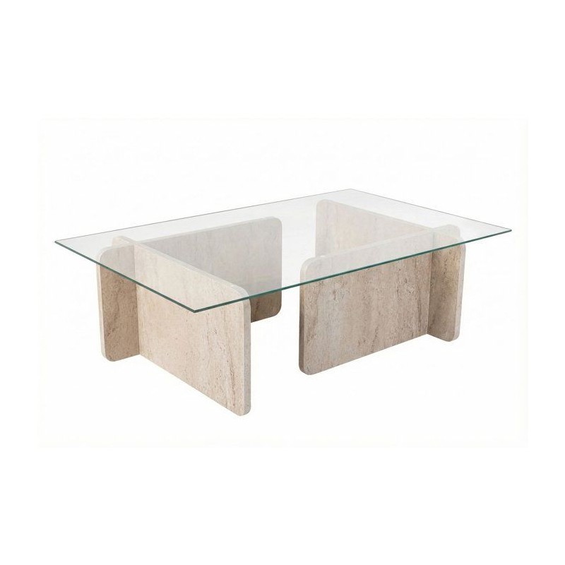Table basse - FLAVIO - Travertine - Rectangulaire - Verre trempé et p