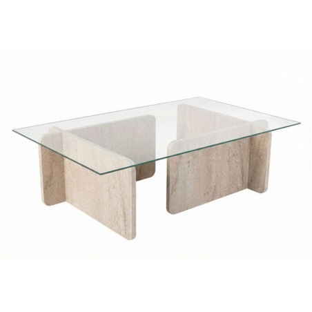 Table basse - FLAVIO - Travertine - Rectangulaire - Verre trempé et p