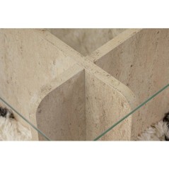 Table basse - FLAVIO - Travertine - Rectangulaire - Verre trempé et p