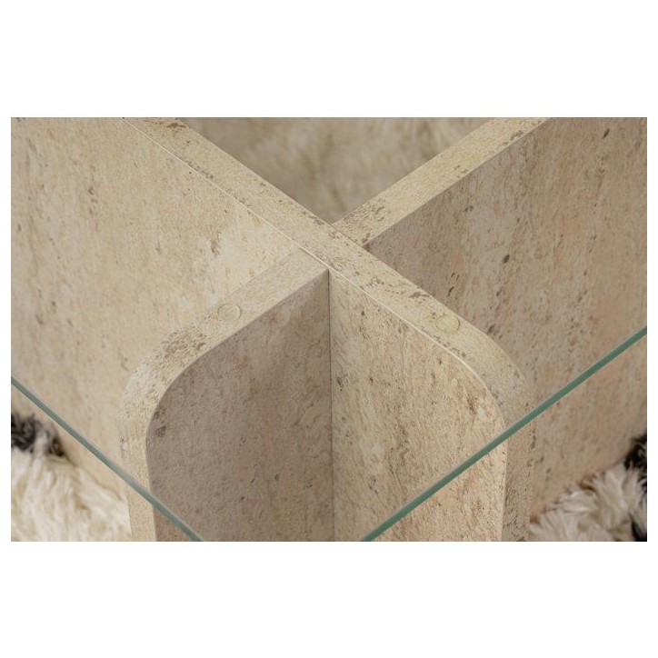 Table basse - FLAVIO - Travertine - Rectangulaire - Verre trempé et panneaux de particules - Style élégant - 105x65x30 cm