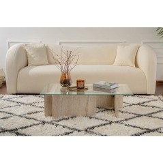 Table basse - FLAVIO - Travertine - Rectangulaire - Verre trempé et p
