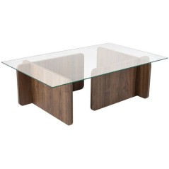 Table basse - FLAVIO - Venezia Walnut - Rectangulaire - Verre trempé