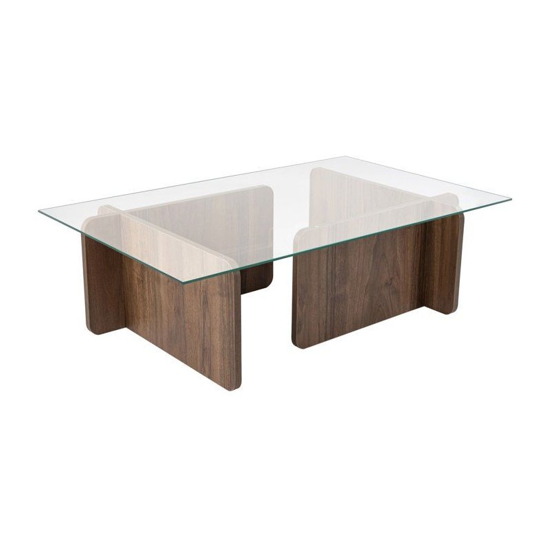 Table basse - FLAVIO - Venezia Walnut - Rectangulaire - Verre trempé
