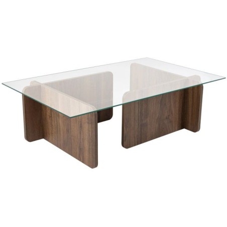 Table basse - FLAVIO - Venezia Walnut - Rectangulaire - Verre trempé