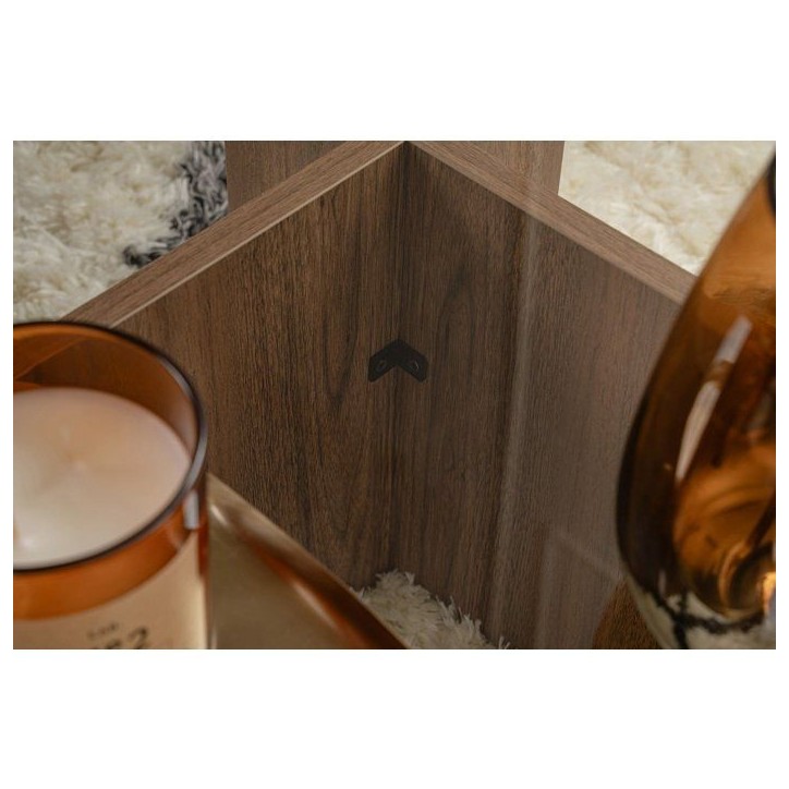 Table basse - FLAVIO - Venezia Walnut - Rectangulaire - Verre trempé et panneaux de particules - Style moderne - 105x65x30 cm