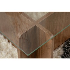Table basse - FLAVIO - Venezia Walnut - Rectangulaire - Verre trempé