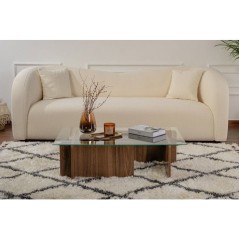 Table basse - FLAVIO - Venezia Walnut - Rectangulaire - Verre trempé