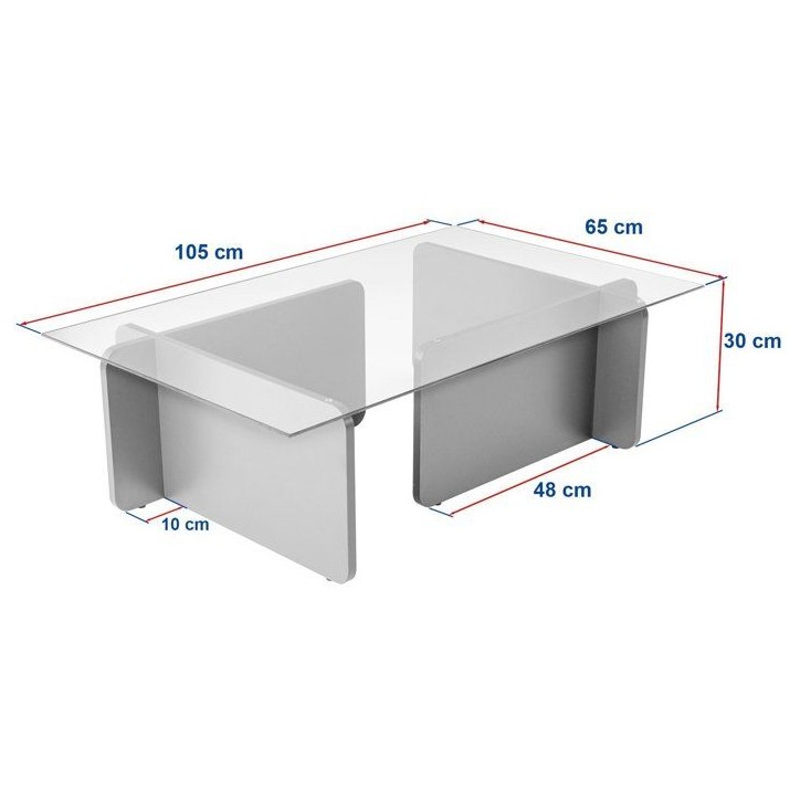 Table basse - FLAVIO - Venezia Walnut - Rectangulaire - Verre trempé et panneaux de particules - Style moderne - 105x65x30 cm