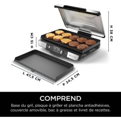 Grill électrique et plancha intérieur XL NINJA - Sizzle GX101EU - 1450W - Couvercle amovible