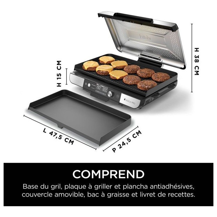 Grill électrique et plancha intérieur XL NINJA - Sizzle GX101EU - 1450W - Couvercle amovible Grill électrique et plancha intérieur XL NINJA - Sizzle GX101EU - 1450W - Couvercle amovible