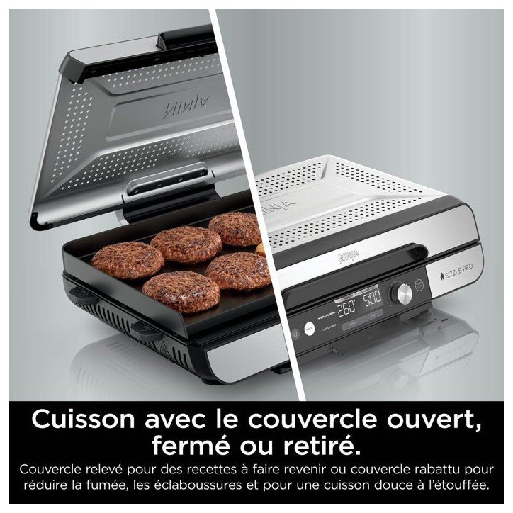 Grill électrique et plancha intérieur XL NINJA - Sizzle GX101EU - 1450W - Couvercle amovible Grill électrique et plancha intérieur XL NINJA - Sizzle GX101EU - 1450W - Couvercle amovible