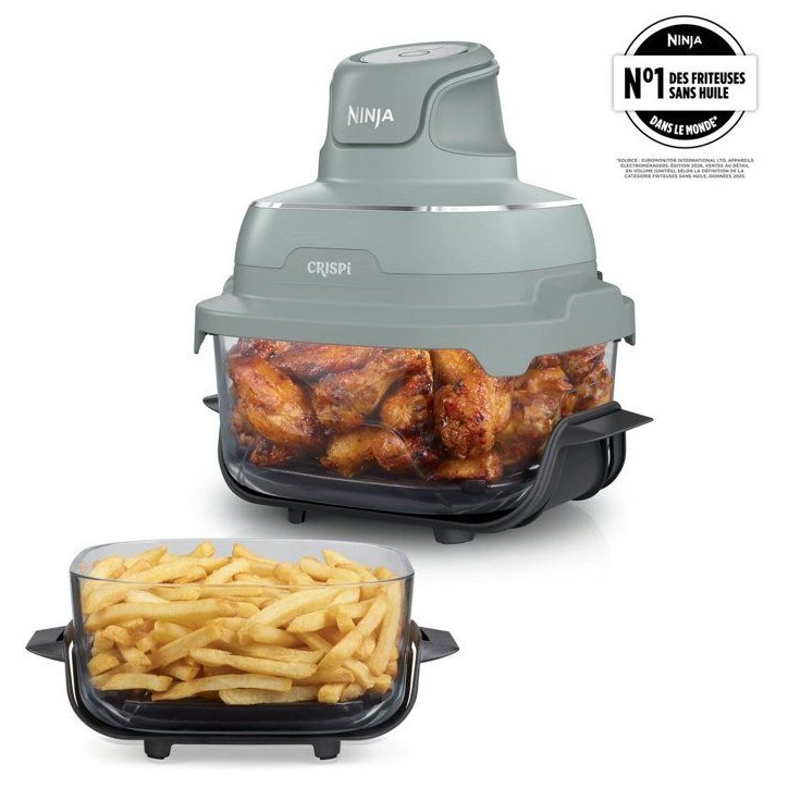 Friteuse sans huile en verre - Ninja - CRISPi FN201EUGN8 - 2 capacités 2,3L+3,8L - 4 modes de cuisson - Sans PFAS - 1700W Friteuse sans huile en verre - Ninja - CRISPi FN201EUGN8 - 2 capacités 2,3L+3,8L - 4 modes de cuisson - Sans PFAS - 1700W