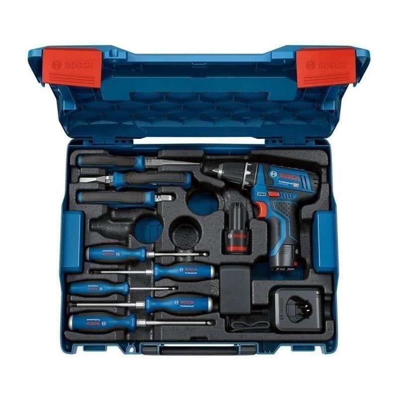 Perceuse-visseuse Bosch Professional GSR 12V-15 + outillage a main + 2 Perceuse-visseuse Bosch Professional GSR 12V-15 + outillage a main + 2
