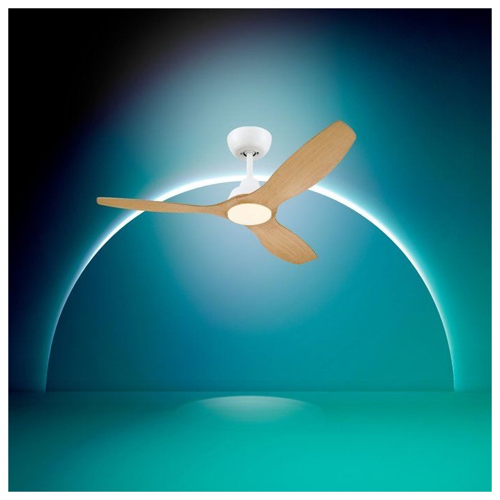 Ventilateur de plafond - Philips - Olas - Pales fixes - Diametre 132 cm - Blanc/Bois - LED intégrée + télécommande Ventilateur de plafond - Philips - Olas - Pales fixes - Diametre 132 cm - Blanc/Bois - LED intégrée + télécommande