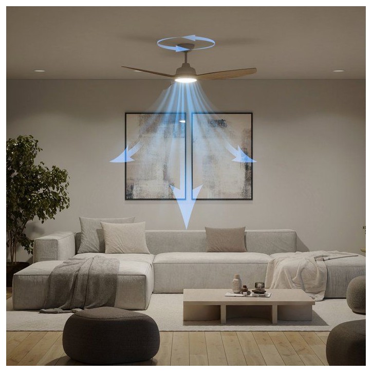 Ventilateur de plafond - Philips - Olas - Pales fixes - Diametre 132 cm - Blanc/Bois - LED intégrée + télécommande Ventilateur de plafond - Philips - Olas - Pales fixes - Diametre 132 cm - Blanc/Bois - LED intégrée + télécommande
