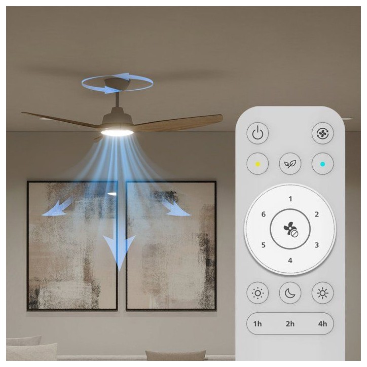 Ventilateur de plafond - Philips - Olas - Pales fixes - Diametre 132 cm - Blanc/Bois - LED intégrée + télécommande Ventilateur de plafond - Philips - Olas - Pales fixes - Diametre 132 cm - Blanc/Bois - LED intégrée + télécommande