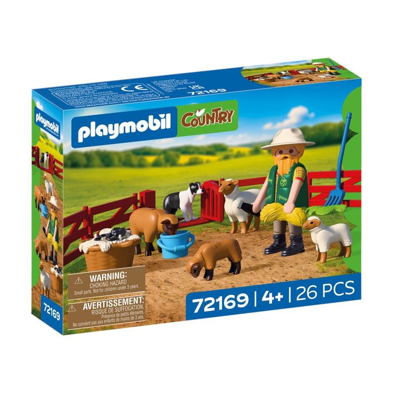 PLAYMOBIL 72169 Berger avec enclos a moutons & chien, Country la ferme