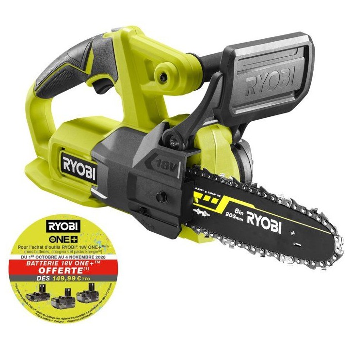 Tronçonneuse compacte - Électrique - RYOBI - RY18CS20A-0 - 18V - Guide 20 cm Tronçonneuse compacte - Électrique - RYOBI - RY18CS20A-0 - 18V - Guide 20 cm