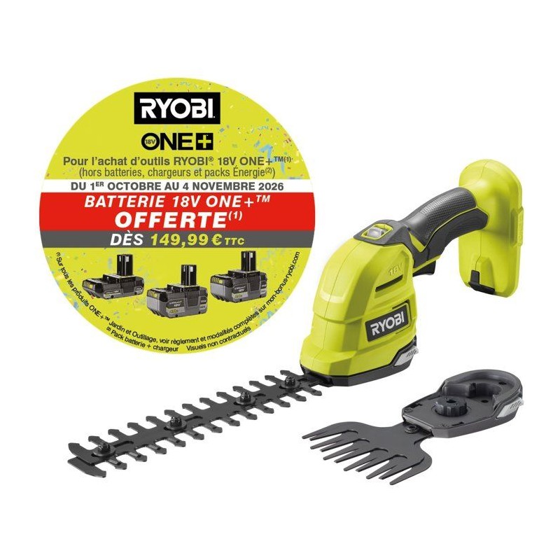 Cisaille a gazon et sculpteur de végétaux - RYOBI - RY18GSA-0 - 18V