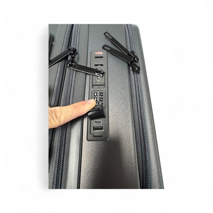 Valise cabine - SWISS FLY - Compartiment amovible - Compression sous vide avec pompe électrique - Gris anthracite