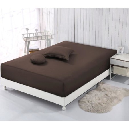 Vision - Drap housse Chocolat - 160x200cm - 100% coton