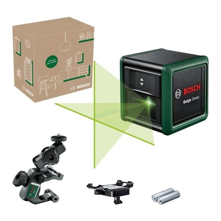 Laser lignes Bosch - Quigo Green (Livré avec 2 piles, une pince universelle MM2 et 1 adaptation de fixation) Laser lignes Bosch - Quigo Green (Livré avec 2 piles, une pince universelle MM2 et 1 adaptation de fixation)