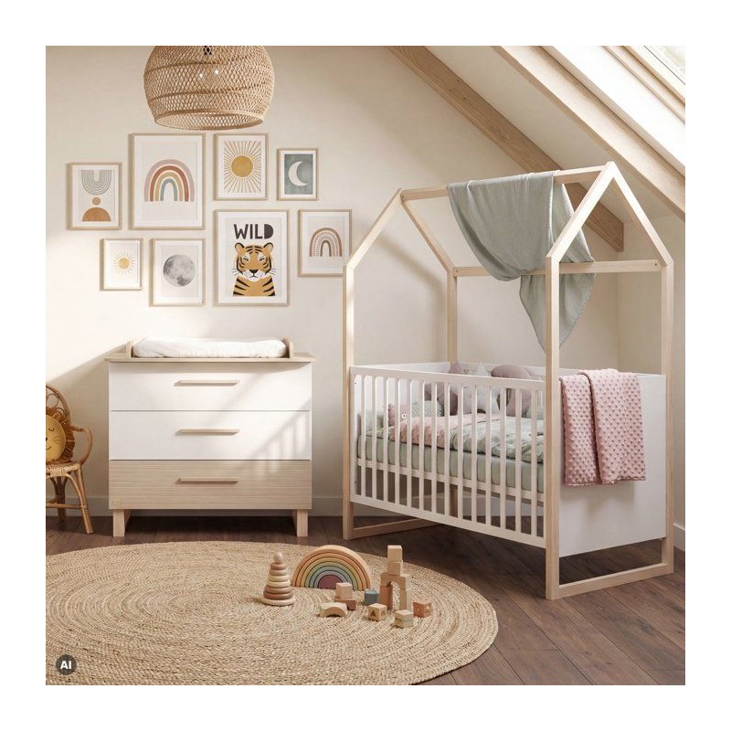 Chambre bébé duo - ROBA - Noah - Lit cododo 70x140 + Commode a lange