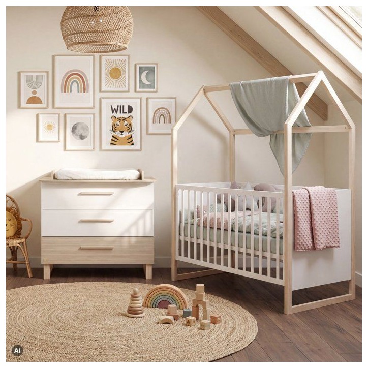 Chambre bébé duo - ROBA - Noah - Lit cododo 70x140 + Commode a langer évolutive - Blanc/Chene Chambre bébé duo - ROBA - Noah - Lit cododo 70x140 + Commode a langer évolutive - Blanc/Chene