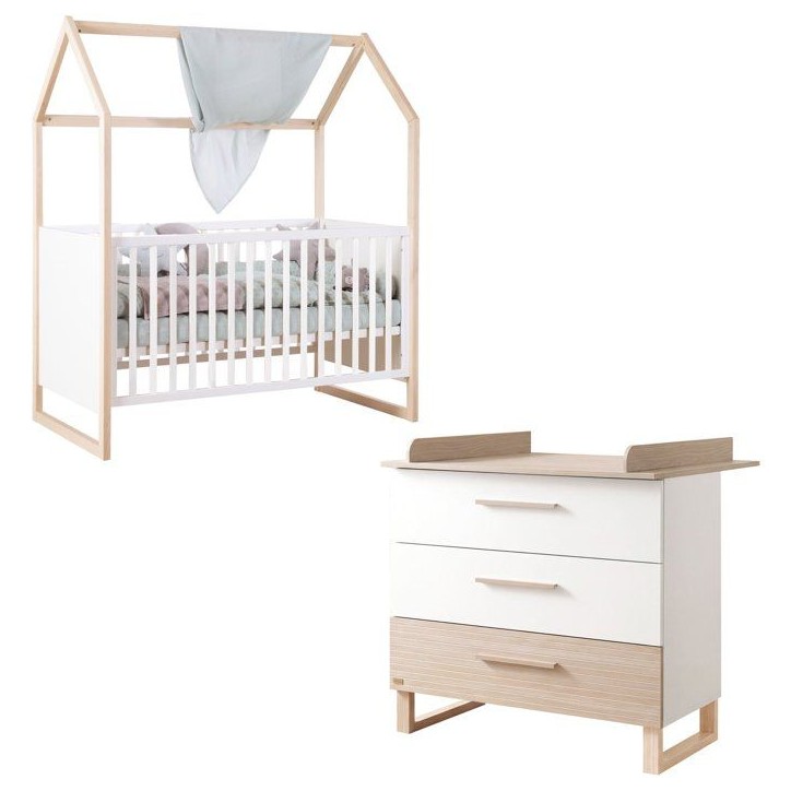 Chambre bébé duo - ROBA - Noah - Lit cododo 70x140 + Commode a langer évolutive - Blanc/Chene Chambre bébé duo - ROBA - Noah - Lit cododo 70x140 + Commode a langer évolutive - Blanc/Chene
