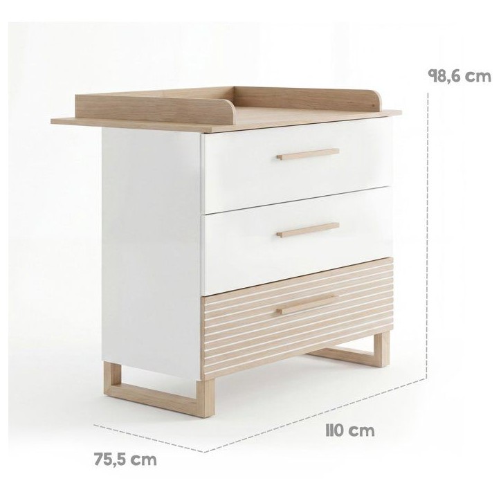 Chambre bébé duo - ROBA - Noah - Lit cododo 70x140 + Commode a langer évolutive - Blanc/Chene Chambre bébé duo - ROBA - Noah - Lit cododo 70x140 + Commode a langer évolutive - Blanc/Chene