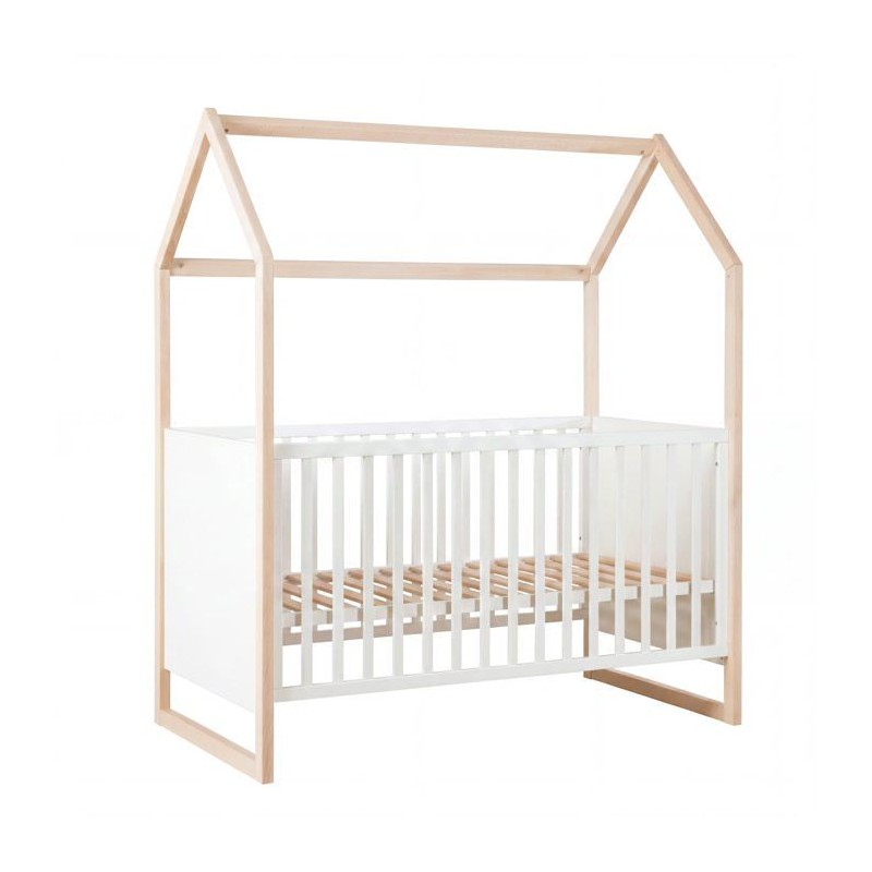 Lit bébé cododo évolutif 70 x 140 cm - ROBA - Noah - Blanc / Chene