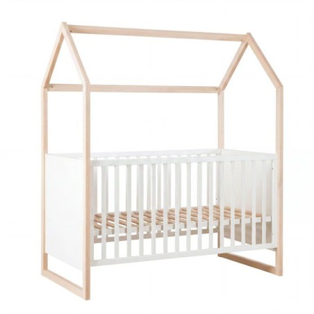 Lit bébé cododo évolutif 70 x 140 cm - ROBA - Noah - Blanc / Chene