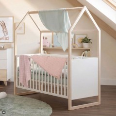 Lit bébé cododo évolutif 70 x 140 cm - ROBA - Noah - Blanc / Chene