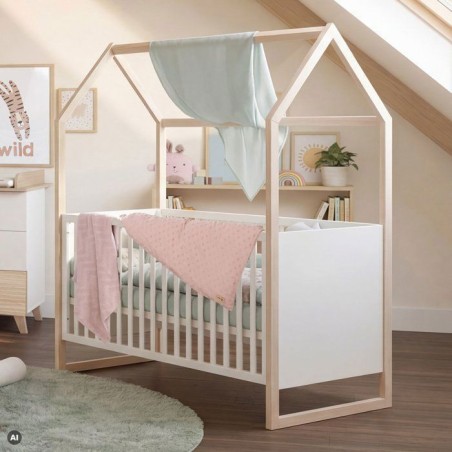Lit bébé cododo évolutif 70 x 140 cm - ROBA - Noah - Blanc / Chene