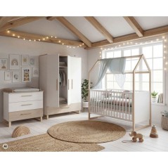 Lit bébé cododo évolutif 70 x 140 cm - ROBA - Noah - Blanc / Chene
