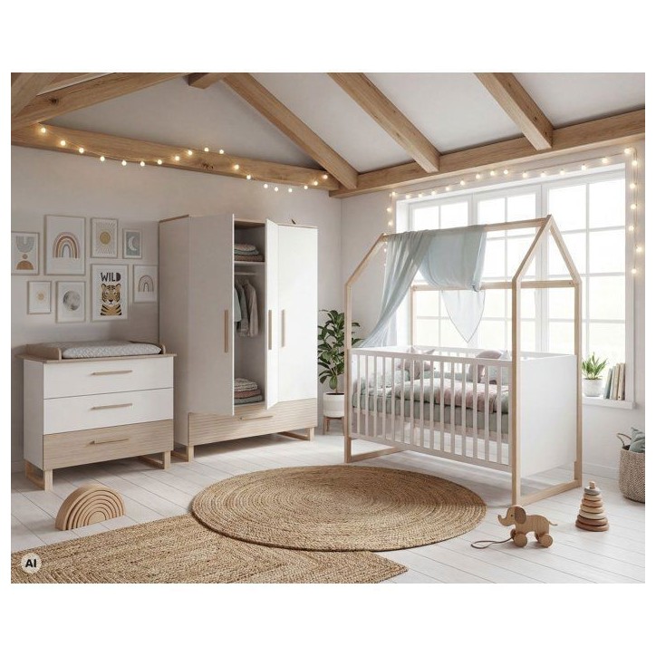 Lit bébé cododo évolutif 70 x 140 cm - ROBA - Noah - Blanc / Chene Lit bébé cododo évolutif 70 x 140 cm - ROBA - Noah - Blanc / Chene