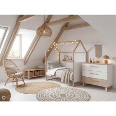 Lit bébé cododo évolutif 70 x 140 cm - ROBA - Noah - Blanc / Chene