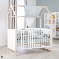 Lit bébé cododo évolutif 70 x 140 cm - ROBA - Noah - Blanc / Chene