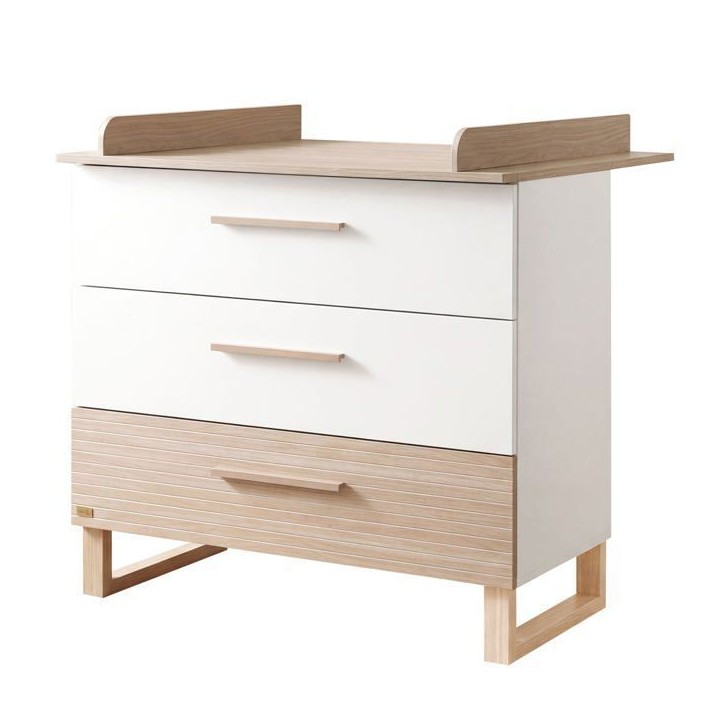 Commode a langer - ROBA - Noah - 3 tiroirs a sortie totale - Plan a langer amovible - Blanc / Chene Commode a langer - ROBA - Noah - 3 tiroirs a sortie totale - Plan a langer amovible - Blanc / Chene
