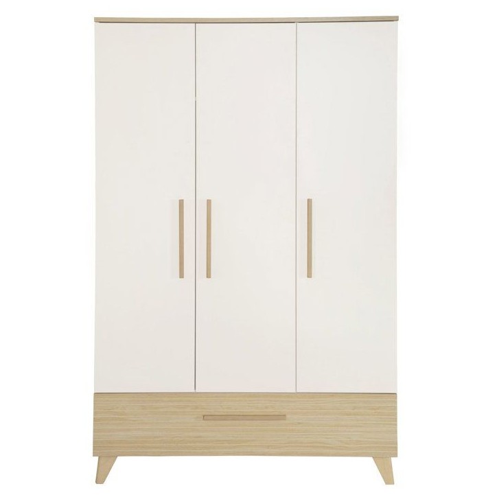 Armoire enfant 3 portes - ROBA - Theo - Bois massif - Blanc / Chene - 3 portes - H 190 cm Armoire enfant 3 portes - ROBA - Theo - Bois massif - Blanc / Chene - 3 portes - H 190 cm