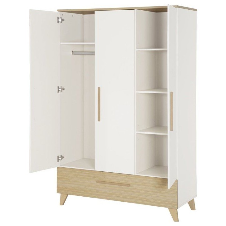 Armoire enfant 3 portes - ROBA - Theo - Bois massif - Blanc / Chene - 3 portes - H 190 cm Armoire enfant 3 portes - ROBA - Theo - Bois massif - Blanc / Chene - 3 portes - H 190 cm