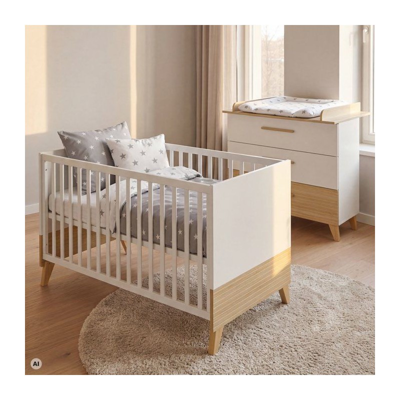 Chambre bébé duo - ROBA - Theo - Lit évolutif 70x140 + Commode a la