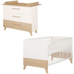 Chambre bébé duo - ROBA - Theo - Lit évolutif 70x140 + Commode a la