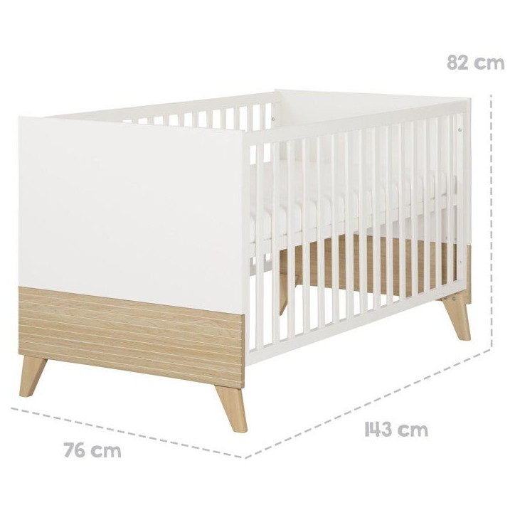 Chambre bébé duo - ROBA - Theo - Lit évolutif 70x140 + Commode a langer évolutive - Blanc/Chene