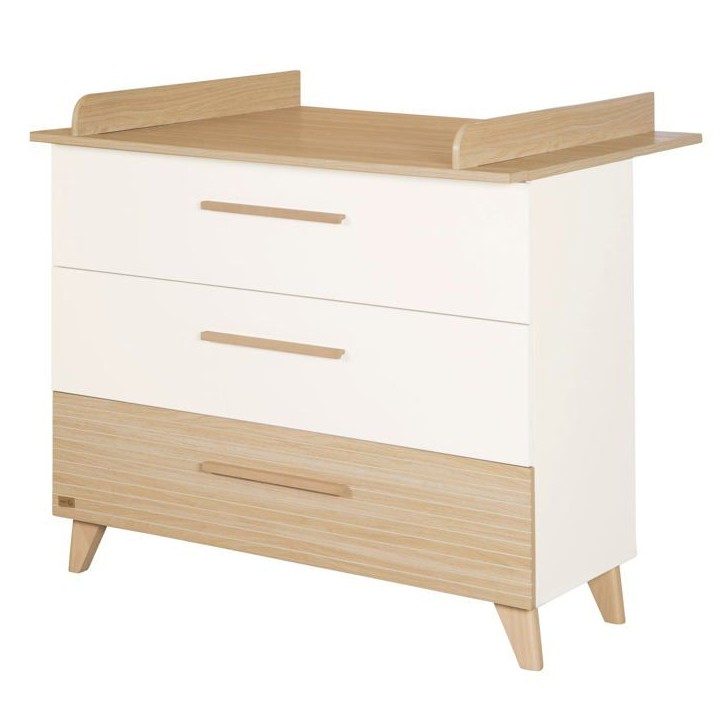 Commode a langer - ROBA - Theo - 3 tiroirs - Plan amovible - Blanc / Chene
