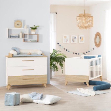 Commode a langer - ROBA - Theo - 3 tiroirs - Plan amovible - Blanc / Chene