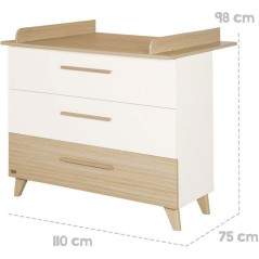 Commode a langer - ROBA - Theo - 3 tiroirs - Plan amovible - Blanc / C