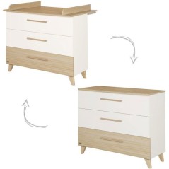 Commode a langer - ROBA - Theo - 3 tiroirs - Plan amovible - Blanc / C